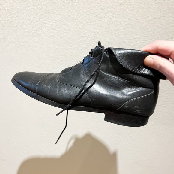 Black Leather Lace-Up Ankle Boots - Women's Size 9 - Picture 7 of 16